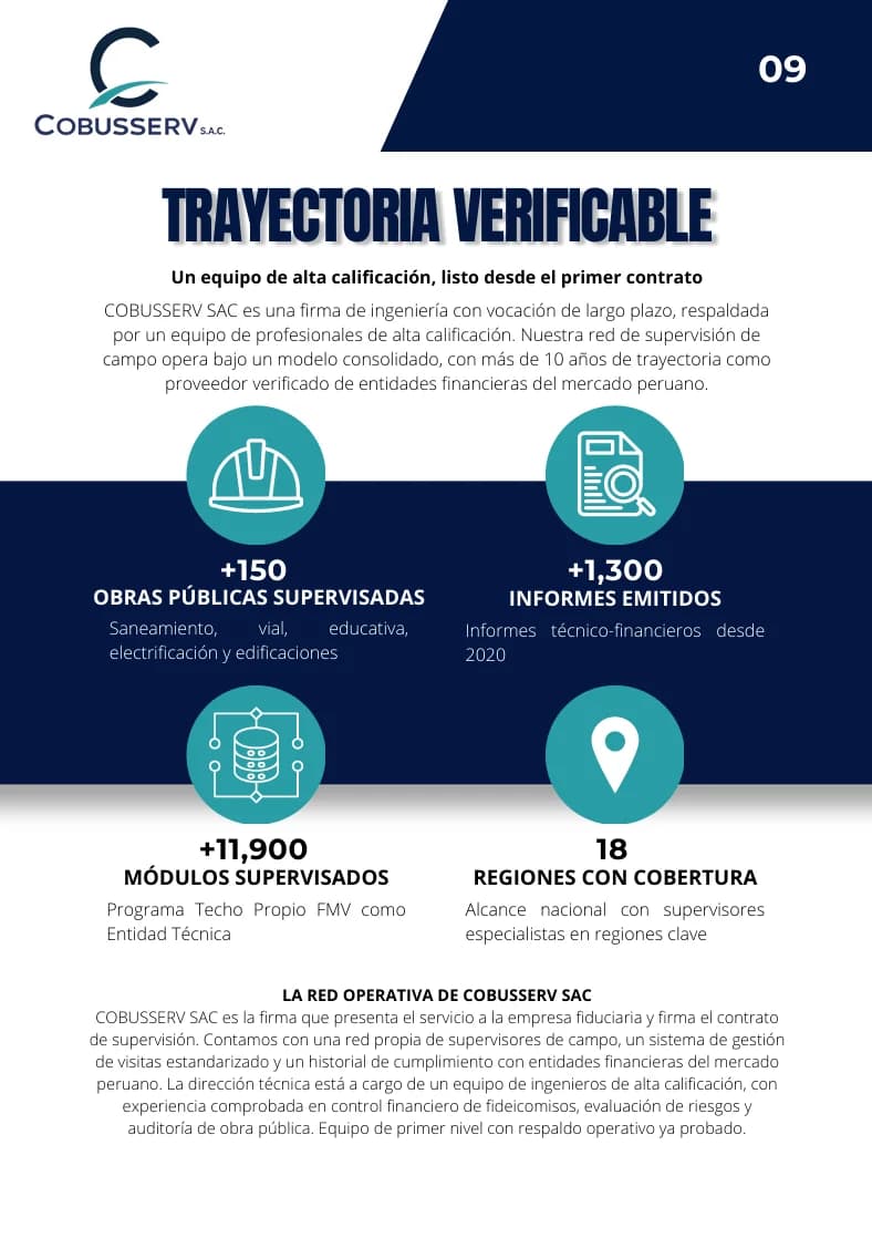 Página interior del brochure institucional de COBUSSERV