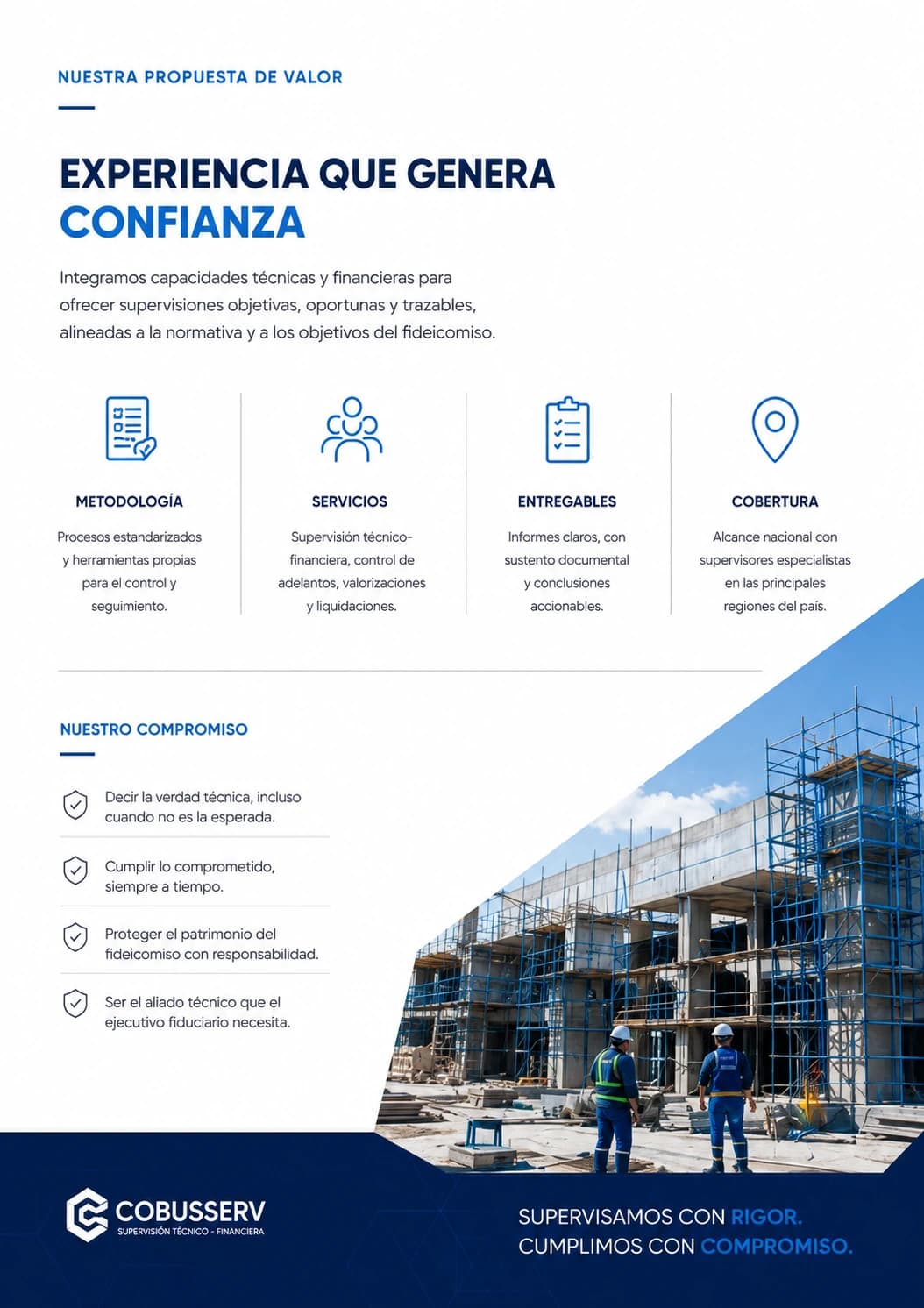 Página interior del brochure institucional de COBUSSERV